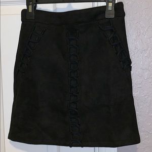 LF “SEEK The Label” Black Suede Mini Skirt with Knots XS